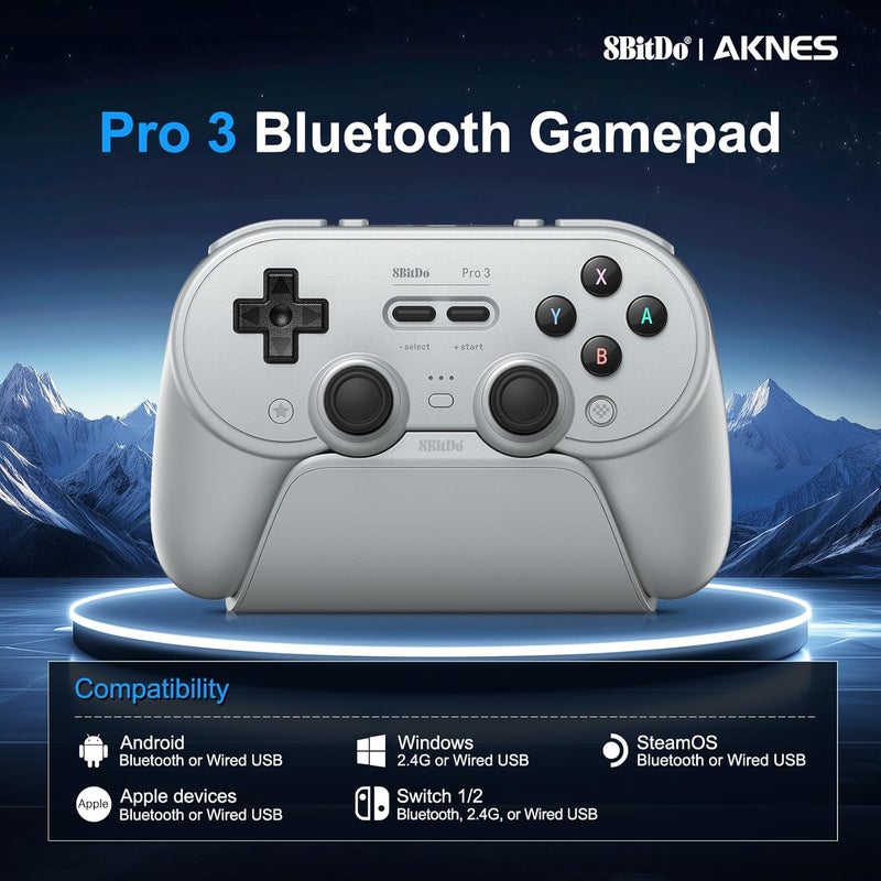 AKNES 8BitDo Pro 3 Bluetooth Controller for Switch/Switch 2, TMR Joysticks, Programmable Pro Back Buttons&R4/L4 Bumpers, Hall/Tactile Triggers, Swappable ABXY Buttons, for Windows,Apple,SteamOS,Android,Grey - Image 3